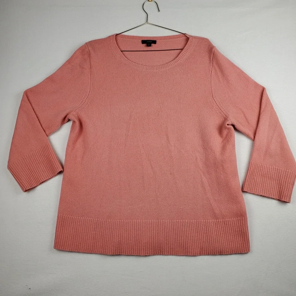 J. Crew Sweater Womens Medium Coral Wool Knit Ribbed Classic Round Neck Pullover